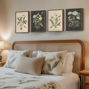 Framed Vintage Botanical Floral Wall Art for Living Room Set of 4