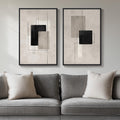 Framed Modern Black Beige Abstract Canvas Wall Art Decor Set of 2