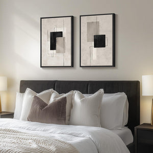 Framed Modern Black Beige Abstract Canvas Wall Art Decor Set of 2