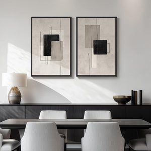 Framed Modern Black Beige Abstract Canvas Wall Art Decor Set of 2