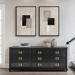 Framed Modern Black Beige Abstract Canvas Wall Art Decor Set of 2