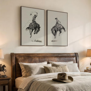 Framed Large Western Cowboy Canvas Wall Art for Living Room Set of 2