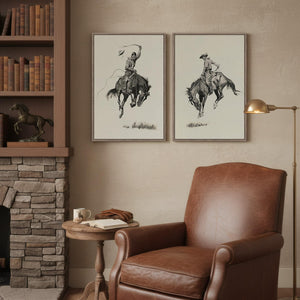 Framed Large Western Cowboy Canvas Wall Art for Living Room Set of 2