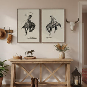 Framed Large Western Cowboy Canvas Wall Art for Living Room Set of 2