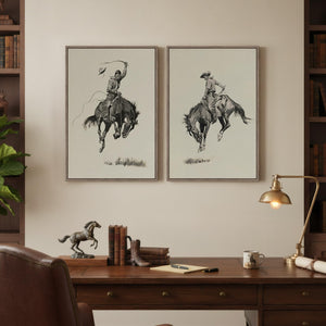 Framed Large Western Cowboy Canvas Wall Art for Living Room Set of 2