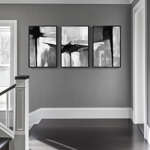 Framed Black White Gray Neutral  Abstract Modern Minimalist Wall Art for Living Room Set of 3