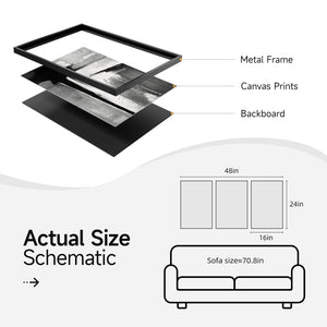 Framed Black White Gray Neutral  Abstract Modern Minimalist Wall Art for Living Room Set of 3