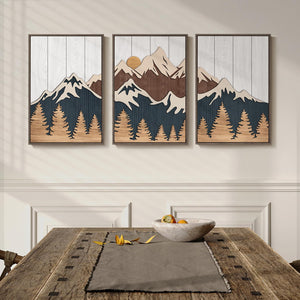 Large Framed 3D Wood Mountain Wall Art Decor for Living Room, Bedroom, Office Set of 3