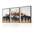 Large Framed 3D Wood Mountain Wall Art Decor for Living Room, Bedroom, Office Set of 3