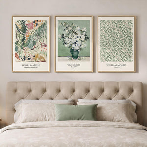 Framed Van Gogh Sage Green Vintage Botanical Canvas Wall Art Set of 3