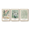 Framed Van Gogh Sage Green Vintage Botanical Canvas Wall Art Set of 3