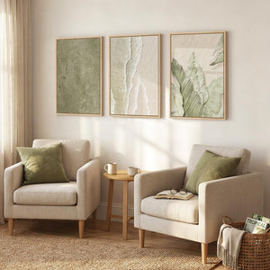 Framed Abstract Sage Green 3 Piece Wall Art for Living Room
