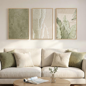 Framed Abstract Sage Green 3 Piece Wall Art for Living Room