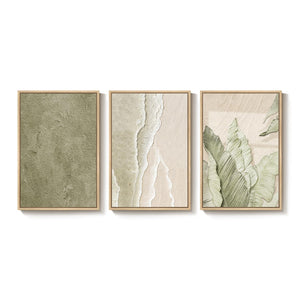 Framed Abstract Sage Green 3 Piece Wall Art for Living Room