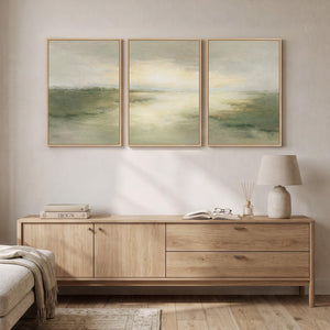 Large Framed Sage Green Abstract Landscape Wall Art for Living Room Set of 3