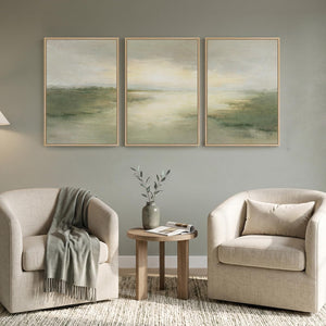 Large Framed Sage Green Abstract Landscape Wall Art for Living Room Set of 3