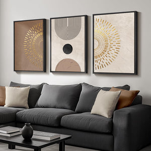 Framed Boho Neutral Modern Minimalist Abstract Wall Art for Living Room Set of 3