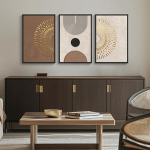 Framed Boho Neutral Modern Minimalist Abstract Wall Art for Living Room Set of 3