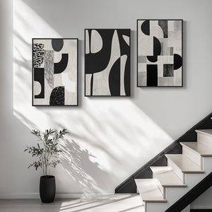 Large Framed Black and White Abstract Wall Art for Living Room, 3 Piece Set