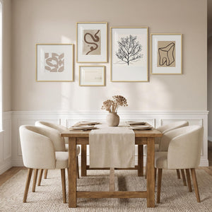 Large Framed Modern Minimalist Geometric Abstract Neutral Botanical Wall Art for Living Room Set of 5