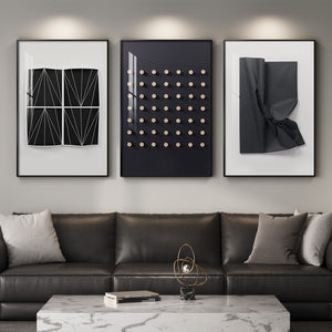 Large Framed Modern Elegant Black and White Abstract Wall Art for Living Room, 3 Piece Set
