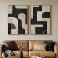 Large Framed Modern Neutral Abstract Wall Art, Set of 2 in Black and Beige