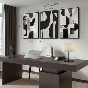 Large Framed Black and White Abstract Wall Art for Living Room, 3 Piece Set