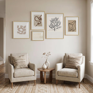 Large Framed Modern Minimalist Geometric Abstract Neutral Botanical Wall Art for Living Room Set of 5