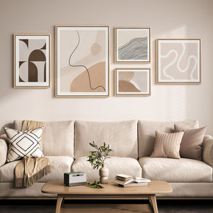 Large Framed Neutral Abstract Wall Art for Living Room, 5 Piece Set