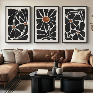 Large Framed Boho Floral Wall Art for Living Room, 3 Piece Set