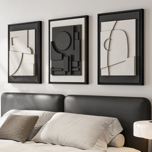 3D Textured Framed Black and White Abstract Wall Art