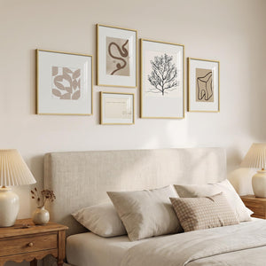 Large Framed Modern Minimalist Geometric Abstract Neutral Botanical Wall Art for Living Room Set of 5