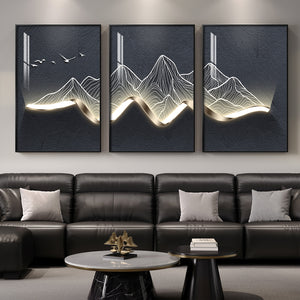 Large Framed Modern Abstract Mountain Wall Art for Living Room, 3 Piece Set