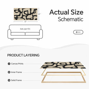 Extra Large Framed Black and Beige Abstract Mid Century Modern Minimalist Wall Art for Living Room