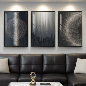 Large Framed Black Silver Modern Abstract Wall Art