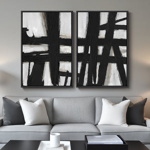 Large Framed Black and White Abstract Wall Art for Living Room, 2 Piece Set