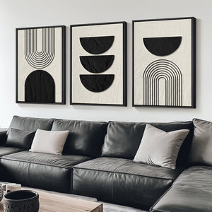 Framed Boho Wall Art for Living Room, Large 3 Piece Neutral Geometric Set