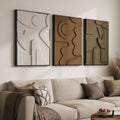 Large Framed 3D Textured Geometric Wall Art, 3 Piece Set for Living Room