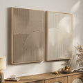 Large 3D Textured Framed Neutral Abstract Wall Art, 2 Piece Set in Beige Brown