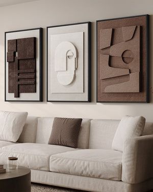 Framed Neutral Abstract Wall Art for Living Room, Large 3D Textured 3 Piece Set