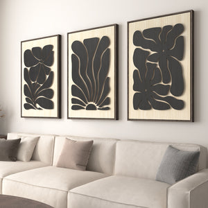 Large Framed Textured 3D Wall Art for Living Room, Boho Floral 3 Piece Set