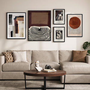 Large Framed Black and White Abstract Wall Art for Living Room, 5 Piece Set