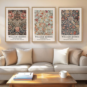 Large Framed William Morris Vintage Rustic Farmhouse Botanical Wall Art for Living Room Set of 3