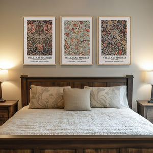 Large Framed William Morris Vintage Rustic Farmhouse Botanical Wall Art for Living Room Set of 3