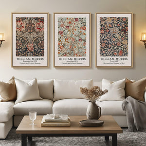 Large Framed William Morris Vintage Rustic Farmhouse Botanical Wall Art for Living Room Set of 3
