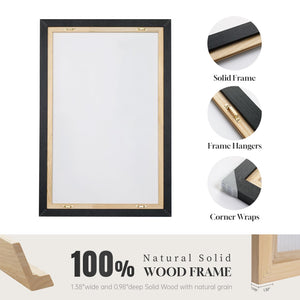 Large Framed Modern Neutral Abstract Black and Beige Wall Art Set of 3