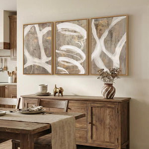 Framed Neutral Beige Abstract Wall Art Minimalist Canvas Prints for Bedroom Set of 3