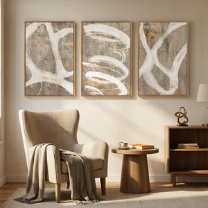 Framed Neutral Beige Abstract Wall Art Minimalist Canvas Prints for Bedroom Set of 3