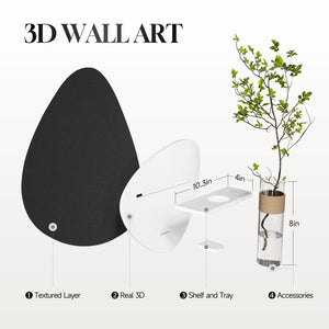Cuspin 3D Textured Black and White Wall Art with Vase and Shelf Modern Minimalist Wall Decor