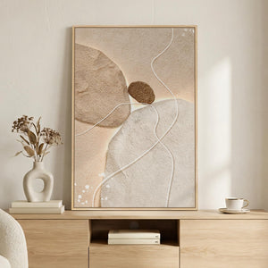 Large Framed Neutral Modern Minimalist Abstract Canvas Vertical Wall Art for Living Room